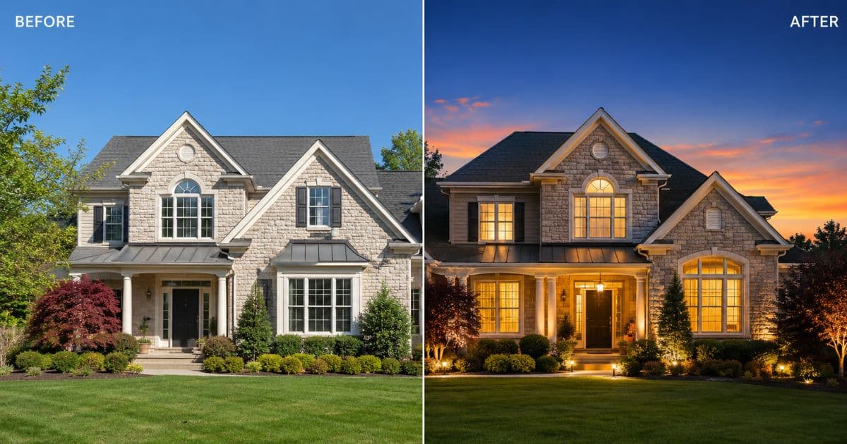 Day to Dusk Real Estate Photography: How AI Replaces the $500 Twilight Shoot